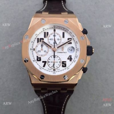 Swiss 3126 Royal Oak Offshore Replica Audemars Piguet Safari Rose Gold White Dial Watch